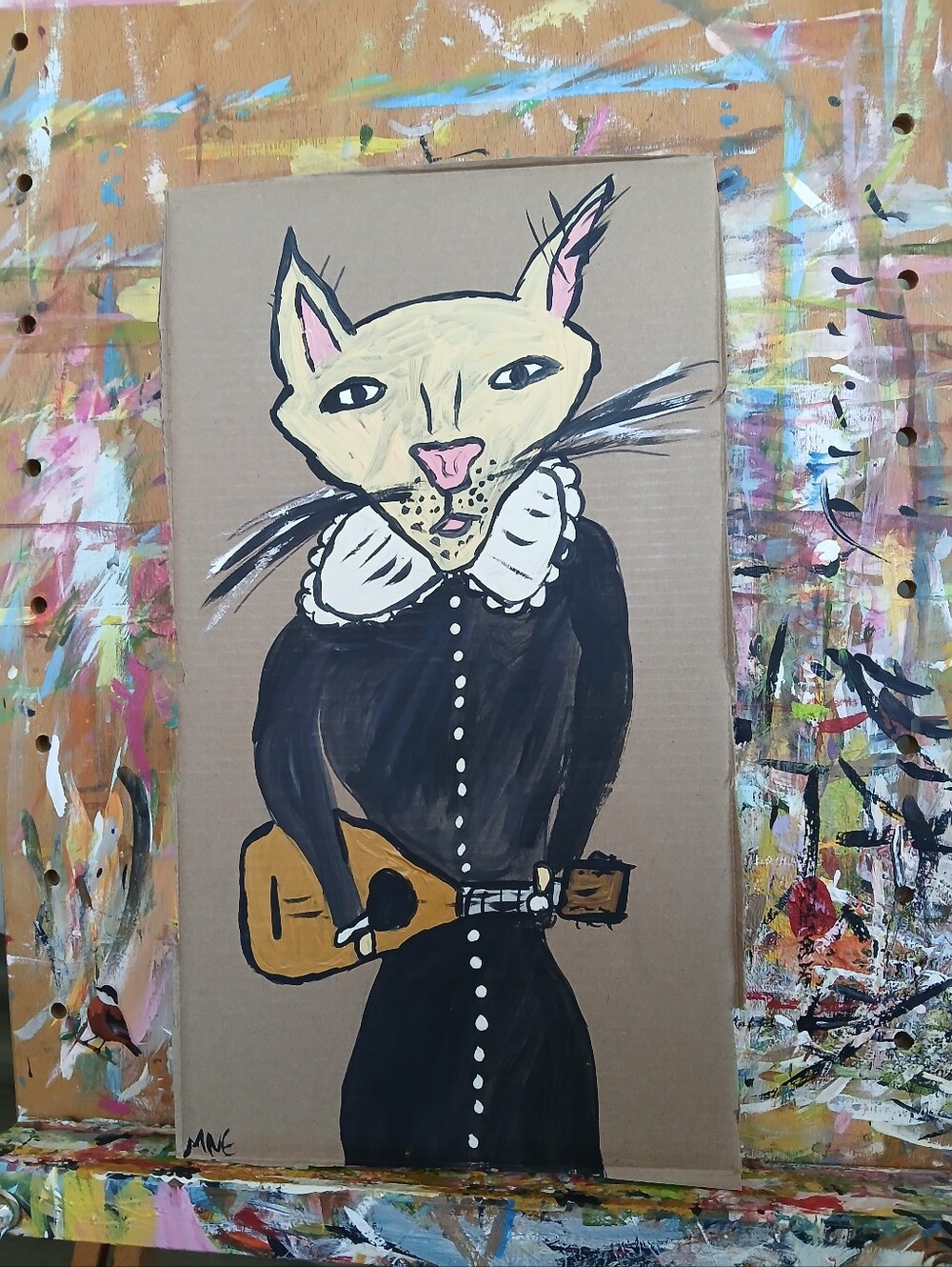 Spooky Cat Playing Music Painting